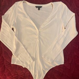 Banana Republic Light Cream Long-Sleeve Henley Bodysuit
